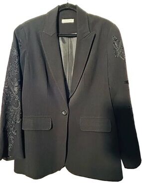 Coldwater Creek Black Embroidered Sleeve Single-Button Blazer Women Plus Size 20
